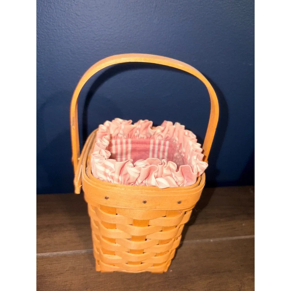 Longaberger 1997 American Cancer Society Basket Pink Stripe Liner Protector